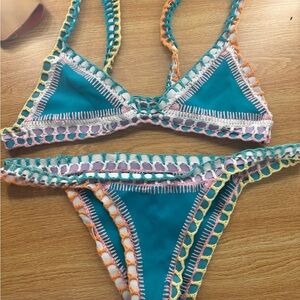 KIINI Teal and Pink Crochet Bikini